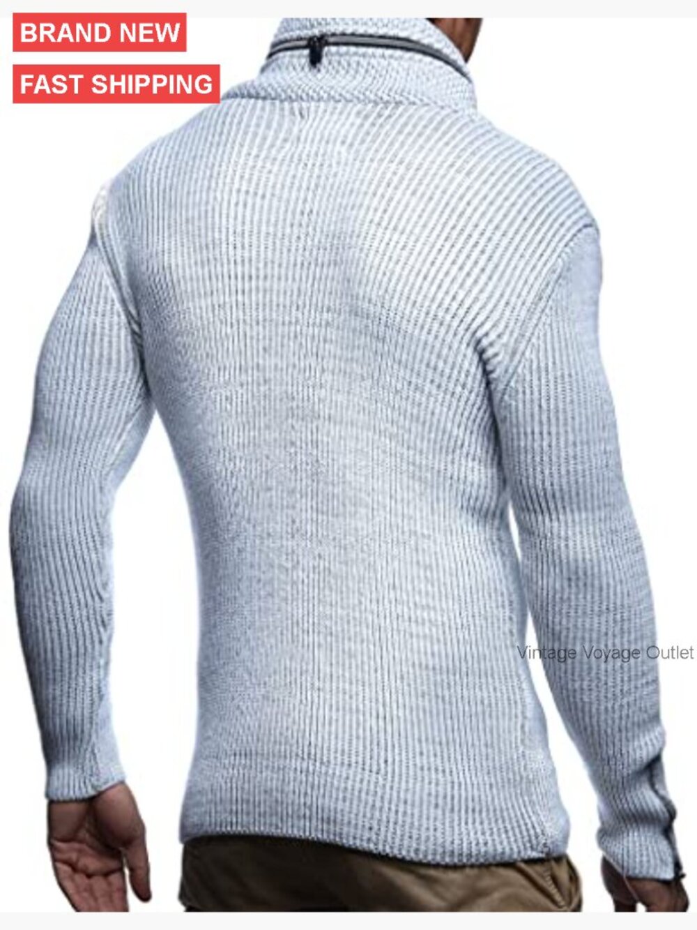 Men's Slim Fit Turtleneck Pullover with Zipper Accents, Acrylic Wool Blend - Picture 3 of 3